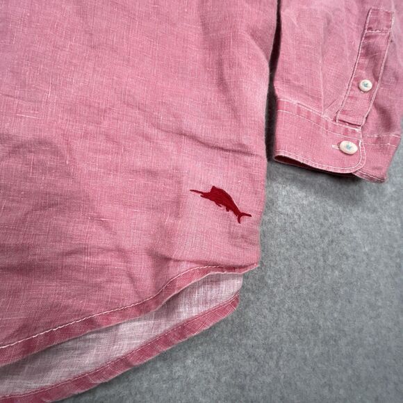 Tommy Bahama Shirt Mens XL Extra Large Pink 100% Linen Long Sleeve Button Up - Picture 7 of 12